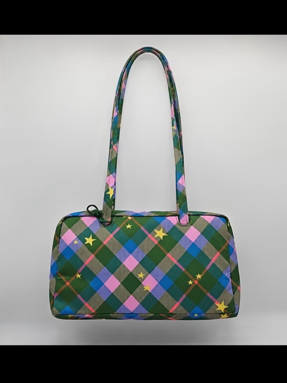 Green Plaid Star-Accent Shoulder Bag